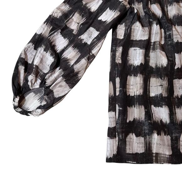 COS Printed Mulberry Silk Blend Blouse Gray White Abstract Gingham - Size 10 - Picture 9 of 12